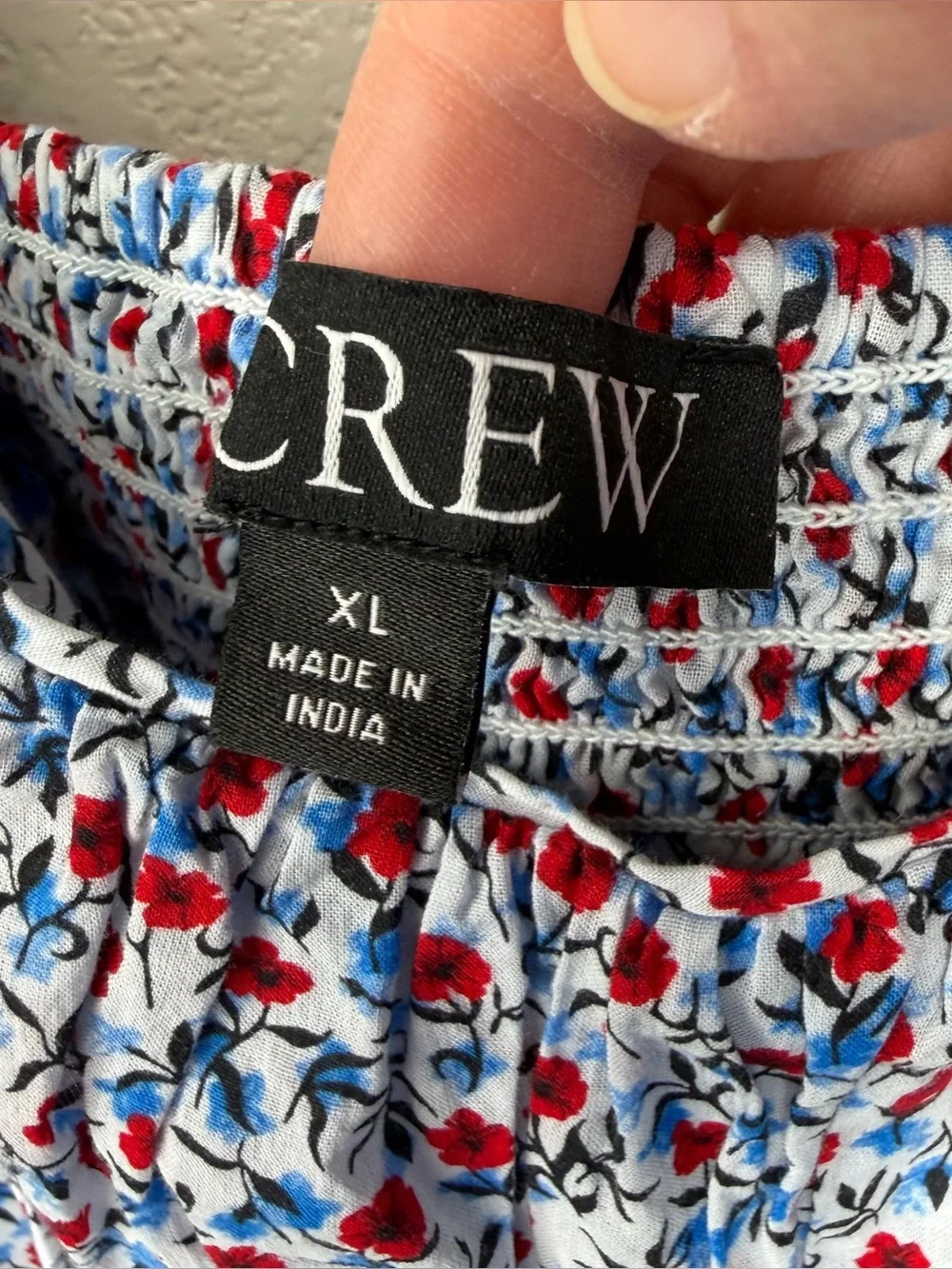 J. Crew White Floral Midi Dress with Red and Blue Accents